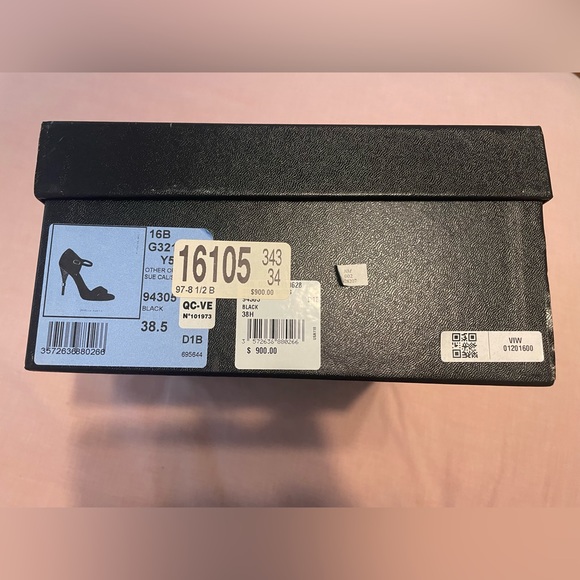 16b CHANEL Black Suede CC Logo Gold Heel Platform Sandals - Picture 9 of 10